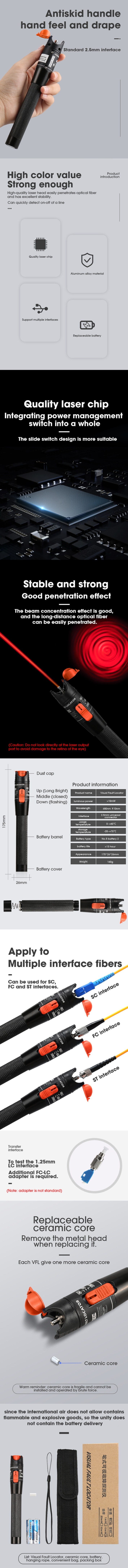 Fiber Tester, Visual Fault Locator VFL, Fiber Optic Cable Detector, Visual Fault Identifier, Cable Continuity Tester, AUA-10, Optic Fiber Checker, Red Laser Pen,