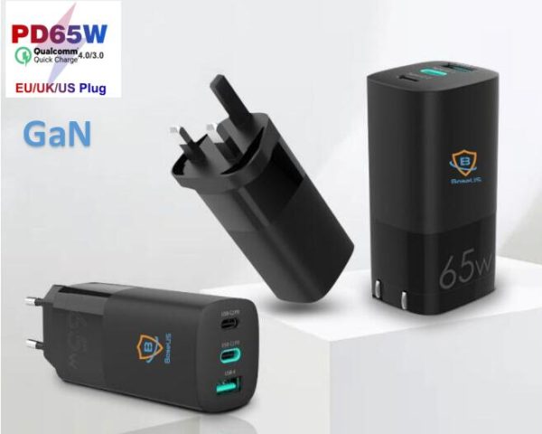 65W GaN Mini Charger, Gallium Nitride Charger, 3-Port USB Charger, USB Quick Charger, Wall USB Charger, GaN Charger 65W, Mini Travel Charger, Type-C USB Charger, USB-C PD Charger,