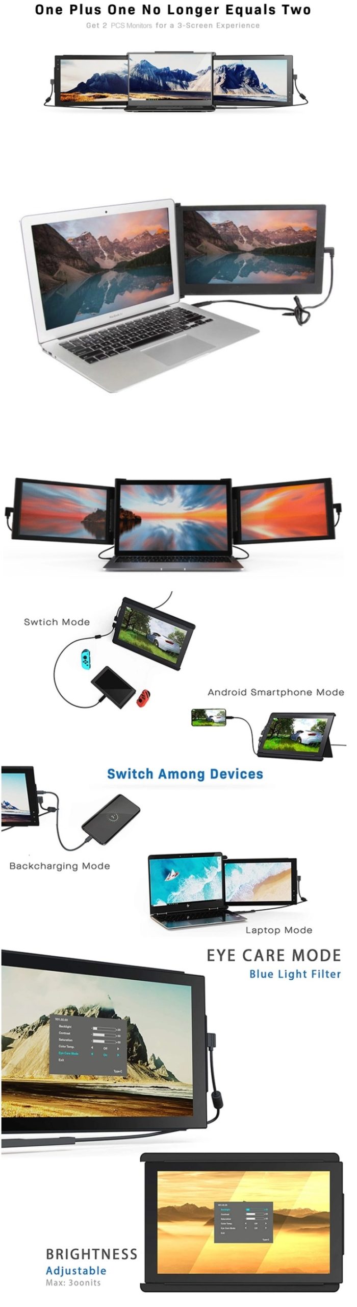 External Triple Diplay, Triple Display Screen, Portable External Monitor, External Monitor Display, Xebec Tri-Screen, Dancesoul 13.3 inch Monitor, Laptop Expandable Screen, Slide Portable Monitor,