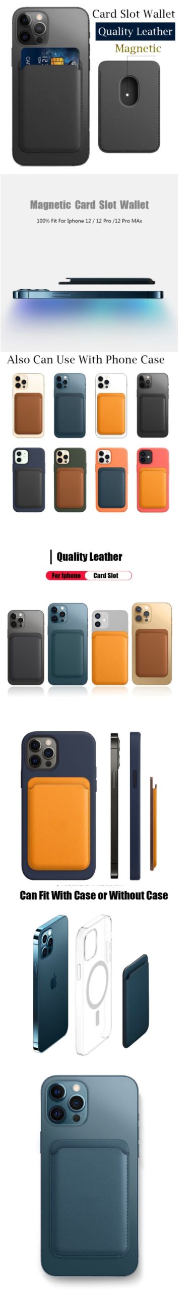 Magsafe Card Case, iPhone 12 Leather Case, Magnetic iPhone Sticker, iPhone Leather Cover, iPhone Shell, iPhone 12 Card Pocket, IPhone 12 Pro Max Magnetic Wallet,