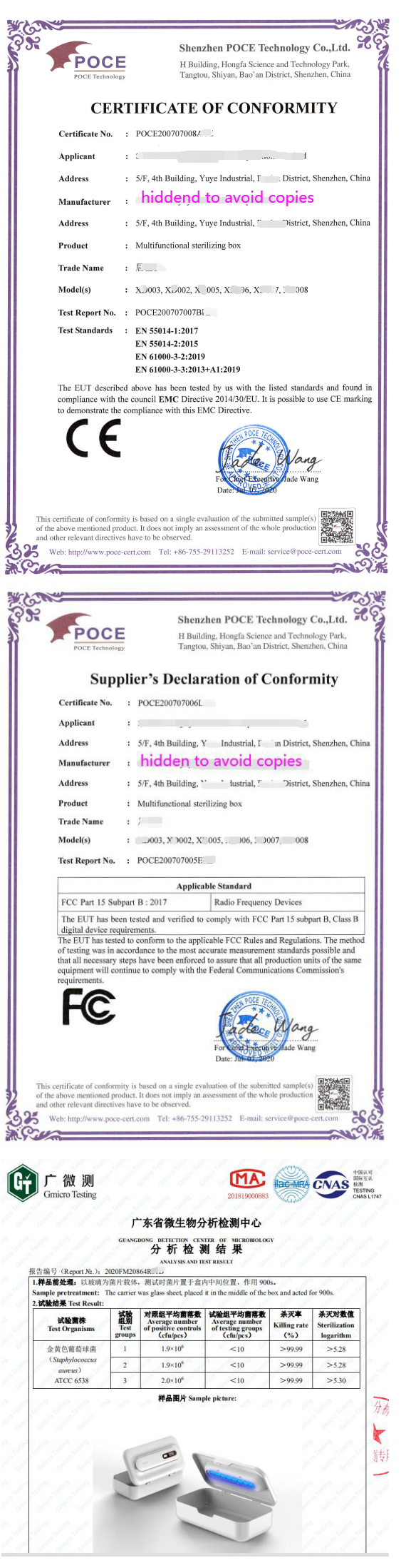 CE FCC Certification Test Report Shenzhen Jujiajia Industrial Corporation Limited XD003 Multifunctional Sterilizing Box