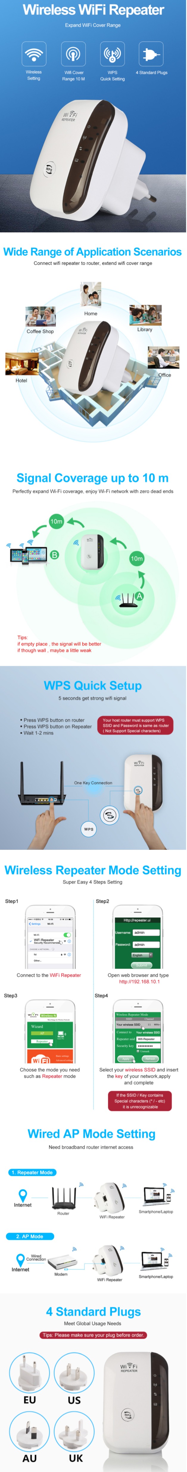 WiFi Repeater, Wifi Range Extender, WiFi Router, Wi-Fi Signal Amplifier,