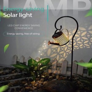 LED Solar Gardening Decor Garden Decorations Outdoor Solar Watering Can Ornament Lamp Garden Art Light Decor Hollow Iron Shower