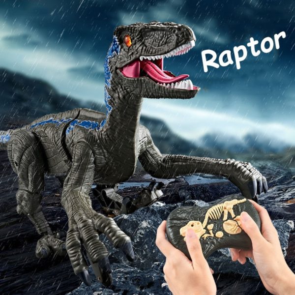 BOSEUS 2.4Ghz RC Simulation Dinosaur RC Velociraptor Intelligent Remote Control Dinosauria Toy With LED Light Roaring Gift for Child