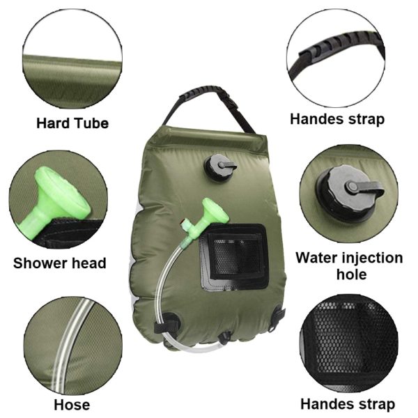 BOSEUS 20L Portable Outdoor Camping Hiking Heating Solar Water Bag with Switchable Hose Shower Bath Head Climbing Hydration Equipment - Image 2