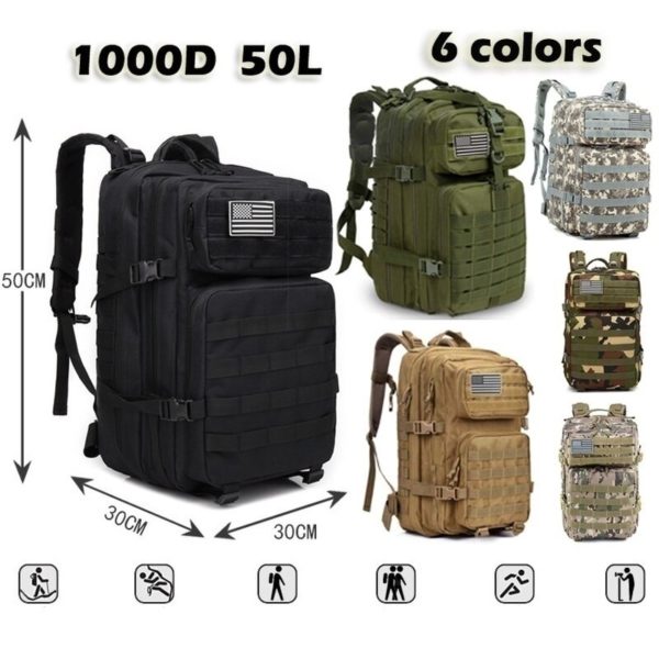 BOSEUS 50L 1000D Nylon Waterproof Trekking Fishing Hunting Bag Backpack Outdoor Military Rucksacks Tactical Sports Camping Hiking - Image 2