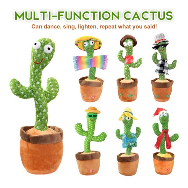 BOSEUS Dancing Cactus Repeat Talking Toy Electronic Plush Toys Can Sing Record Lighten Battery USB Charging Early Education Funny Gift