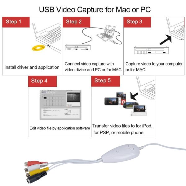 BOSEUS Ezcap1568 159 USB Video Capture Card Convert Analog To Digital Format for DVD DVR VHS Player for Win7/8/10 Win10 64bit & Mac OS - Image 4