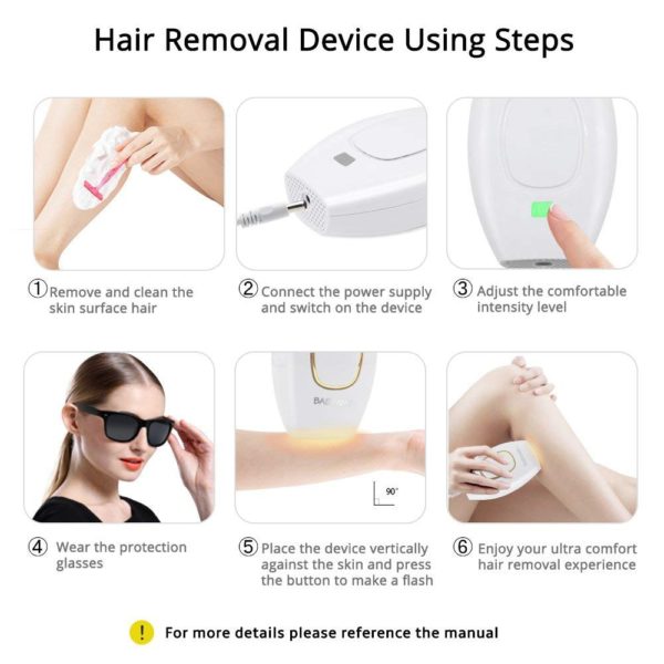 BOSEUS Home Hold Depilatory Laser Mini Hair Epilator Permanent Hair Removal IPL System 500000 Shot Light Pulses Whole Body Hair Remover - Image 6