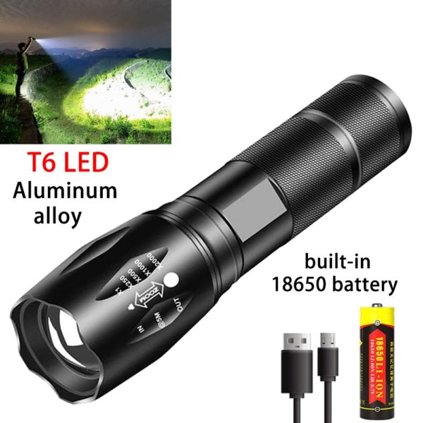 BOSEUS Powerful T6 LED Flashlight Super Bright Aluminum Alloy Portable Torch USB Rechargeable Outdoor Camping Tactical Flash Light