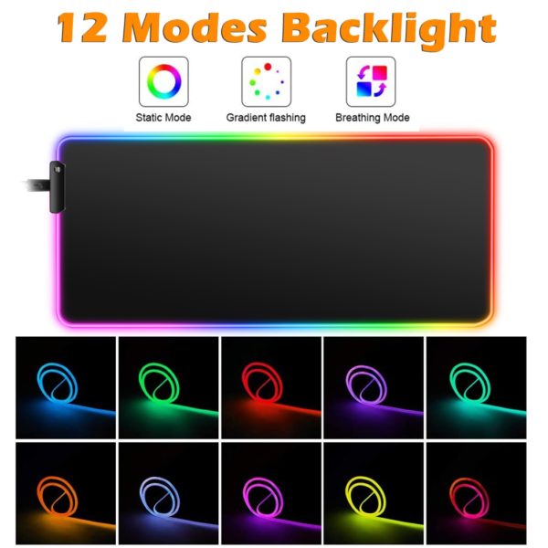 BOSEUS RGB Large Gaming Mousepad LED Backlit Carpet Big size Mause Pad Game Keyboard Mouse Pad Gamer Desk mat Computer Mice Mat - Image 2