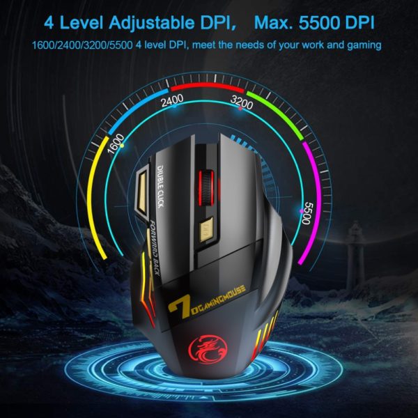 BOSEUS Rechargeable Wireless Mouse Gamer Gaming Mouse Computer Mouse Usb Ergonomic Mause With Backlight RGB Silent Mice For Laptop PC - Image 3