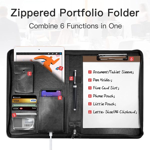 Smart Reusable Notebook A4 Dot Zippered Padfolio Organizer Leather Planner Folder Pockets Card Holders Multifunctional Business - Image 2