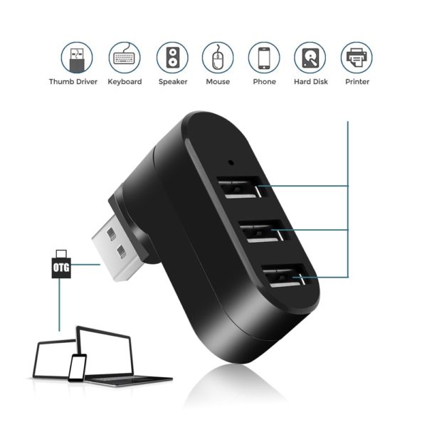 BOSEUS USB Hub 3.0 Adapter Rotate High Speed U Disk Reader Splitter 3 Ports USB 2.0 for Computer PC Laptop Mac Mini Accessories - Image 4