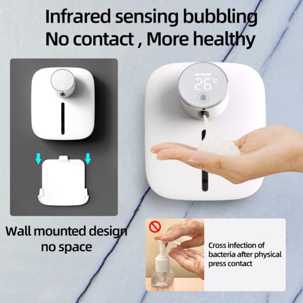 BOSEUS Wall Automatic Foam Liquid Soap Dispenser with Temperature Digital Rechargeable Sensor Touchless Bathroom Hand Sanitizer Machine - Image 5