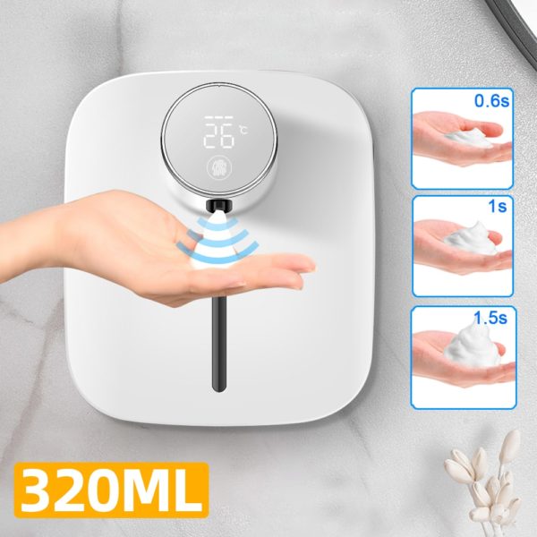 BOSEUS Wall Automatic Foam Liquid Soap Dispenser with Temperature Digital Rechargeable Sensor Touchless Bathroom Hand Sanitizer Machine