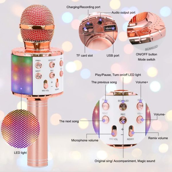 BOSEUS Wireless Karaoke Microphone Bluetooth Handheld Portable Speaker Home KTV Player with Dancing LED Lights Record Function for Kids - Image 2