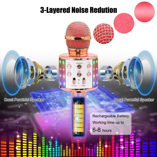 BOSEUS Wireless Karaoke Microphone Bluetooth Handheld Portable Speaker Home KTV Player with Dancing LED Lights Record Function for Kids - Image 3