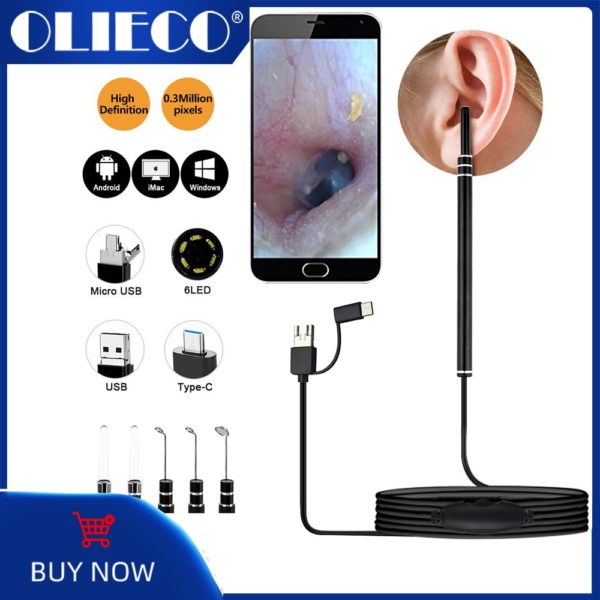 Medical In Ear Cleaning Endoscope Spoon Mini Camera Ear Picker Ear Wax Removal Visual Ear Mouth Nose Otoscope Support Android PC