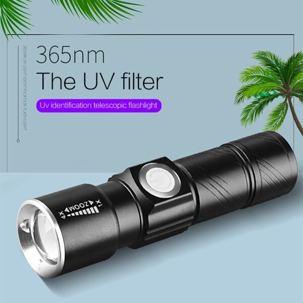 UV Lamp USB Rechargeable 3 Mode 365nm Ultraviolet Mini UV LED Flashlight Fluorescent Jade Money Detector UV Curing Light UV LED - Image 2