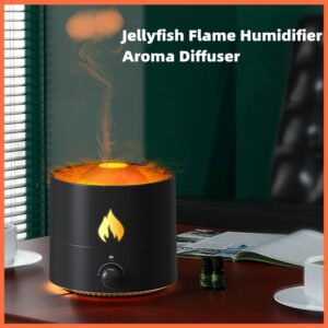 3D Simulated Flame Humidifier Jellyfish Spray Fragrance Diffuser Colorful Night Lights Humididicator Air Essential Oils Diffuser