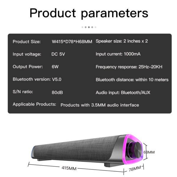 BOSEUS 3D Surround Soundbar Bluetooth 5.0 Speaker Wired Computer Speakers Stereo Subwoofer Sound bar for Laptop PC Theater TV Aux 3.5mm - Image 5