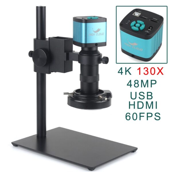 48MP 4K 2K HDMI VGA Industrial Digital Video Microscope Camera Zoom 130X C-Mount Lens USB LED Ring Light For Repair Soldering