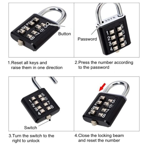 8 Digits Password Code Combination Padlock Zinc Alloy Suitcase For Luggage Travel Code Smart Lock Code Keyed Anti-thieft Lock - Image 4