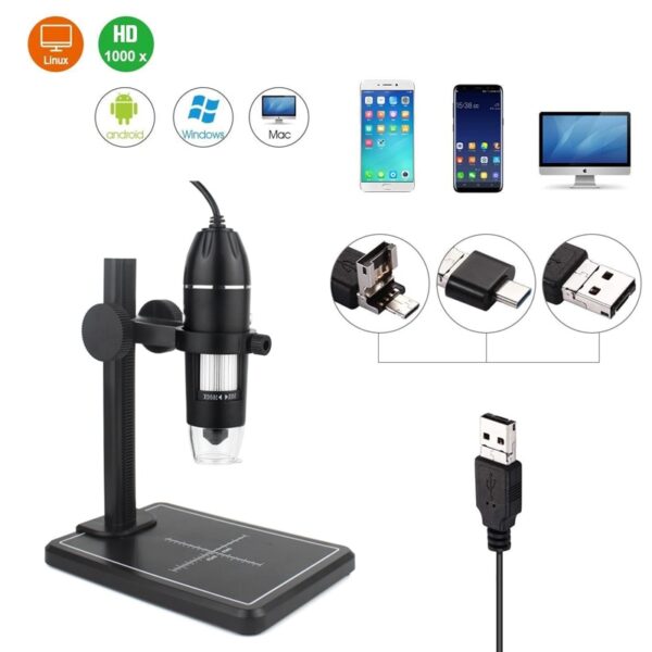 BOSEUS Professional USB Digital Microscope 1000X 1600X 8 LEDs 2MP Electronic Microscope Endoscope Zoom Camera Magnifier Lift Stand - Image 2