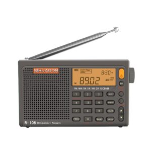 SIHUADON R-108 Radio FM Stereo Digital Portable Radio AM SW Air Radio Receiver Alarm Function Display Clock Temperature Speaker