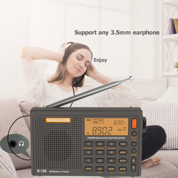 BOSEUS SIHUADON R-108 Radio FM Stereo Digital Portable Radio AM SW Air Radio Receiver Alarm Function Display Clock Temperature Speaker - Image 4