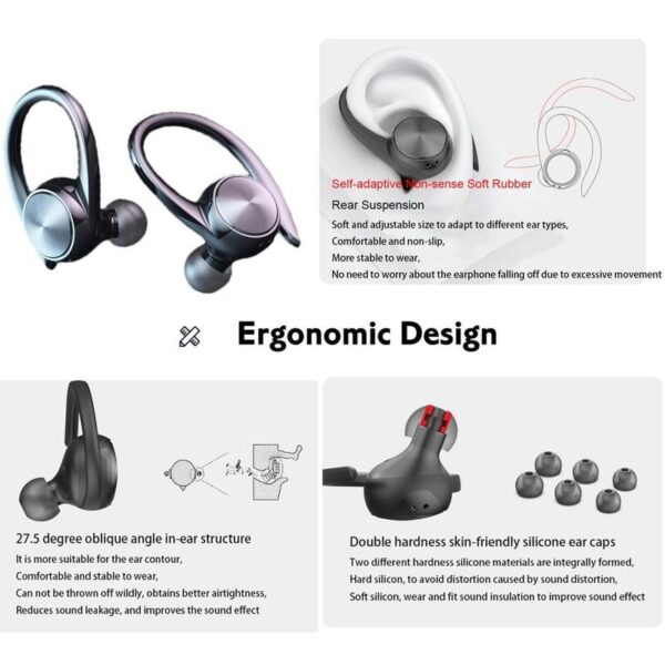 BOSEUS Sports TWS Bluetooth Earphone HiFi Stereo Music Wireless Headphone Ear Hook Earbuds with Microphone Waterproof Gaming Headset - Image 4