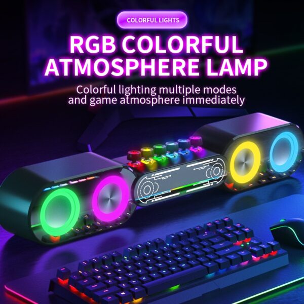 Wireless Bluetooth Speaker RGB Atmosphere Lamp Wireless Subwoofer 360° Stereo Surround Radio Speaker for TV Computer Game