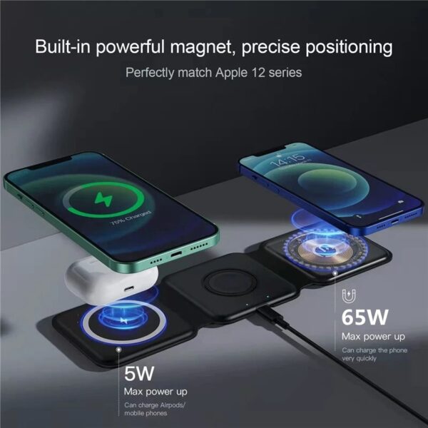 65W 3 in 1 Magnetic Wireless Charger Pad Stand for iPhone 14 13 12 Pro Max Airpods iWatch Fast Wireless Charging Dock Station - Image 2