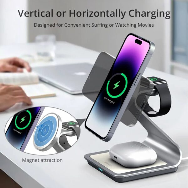 Magnetic 3 in 1 Wireless Charger for iPhone 13/14 Pro Max/12 30W Wireless Charging Station for Apple Watch/AirPods Pro - Image 3