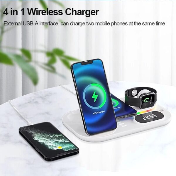 Wireless Chargers 4 in 1 For iPhone 12 13 14 15 Pro Max 30W Fast Wireless Charging Station For Apple Watch With Lamp And Clock - Image 5