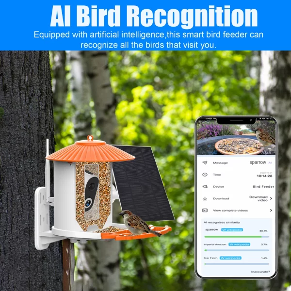 Smart Bird Feeder with Camera APP Night Vision 1080P HD Wireless Solar Panel AI Bird Identify IP65 Waterproof Outdoor Birdhouse - Image 6