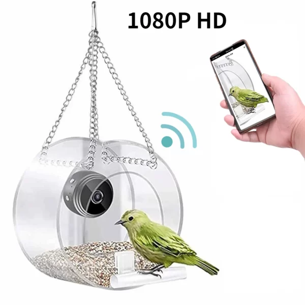 Smart Bird House Pet Feeder Acrylic with Camera Home Pet Bird Feeder Transparent 1080P HD Easy Installation for Outdoor Garden