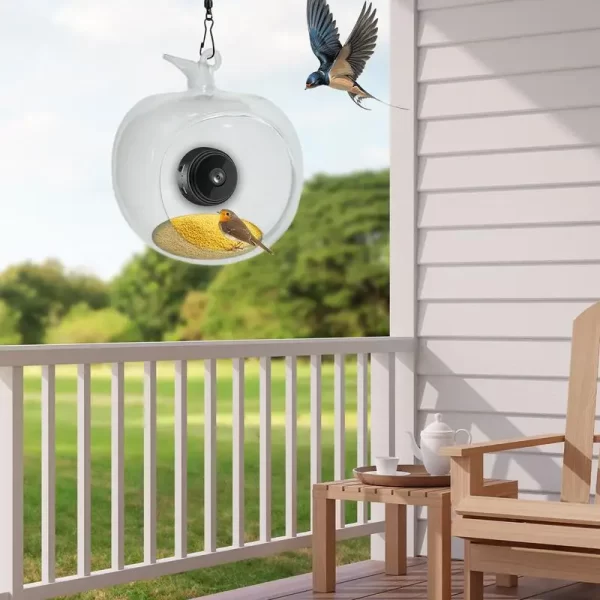 Smart Bird Feeder With Camera Apple Shape Backyard Garden Bird Watching Built-in Microphone Bird Feeder Auto Capture Birds And - Image 2