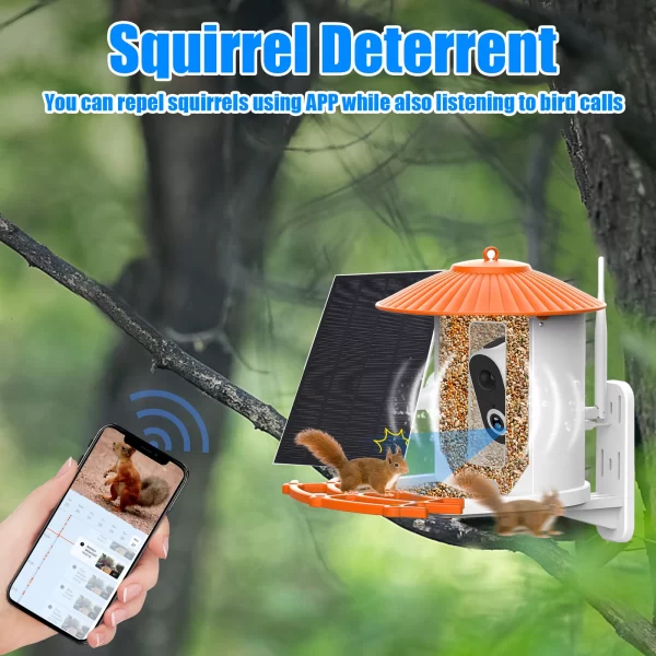 Smart Bird Feeder with Camera APP Night Vision 1080P HD Wireless Solar Panel AI Bird Identify IP65 Waterproof Outdoor Birdhouse