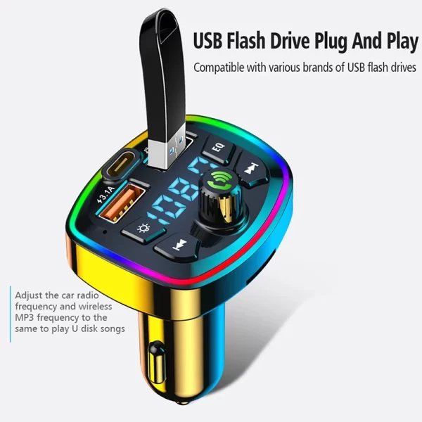 USB Car Charger Quick Charge Bluetooth 5.0 FM Transmitter USB Type C 65W Car Fast Charging For iPhone 14 Samsung Xiaomi - Image 5