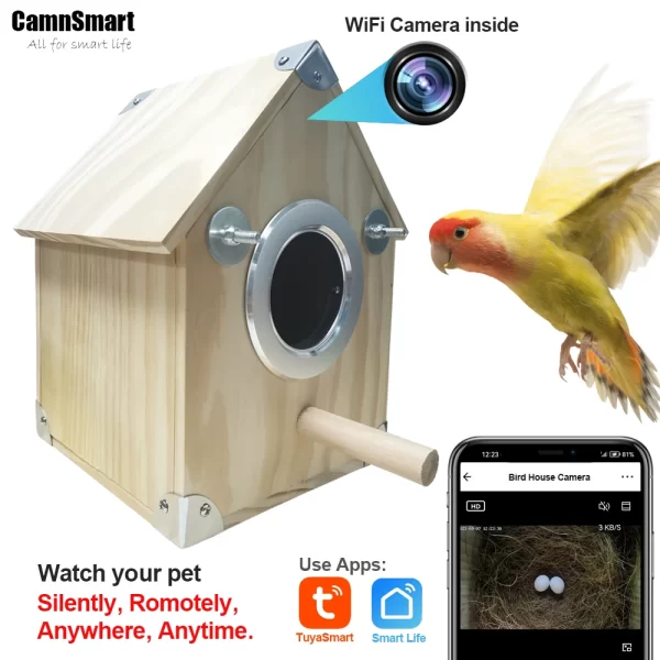 4MP Tuya Bird Houses WIFI Camera For Pet Birds Activity Remote View Watching Wild Natural Wooden Care Nest Box Day Night Vision