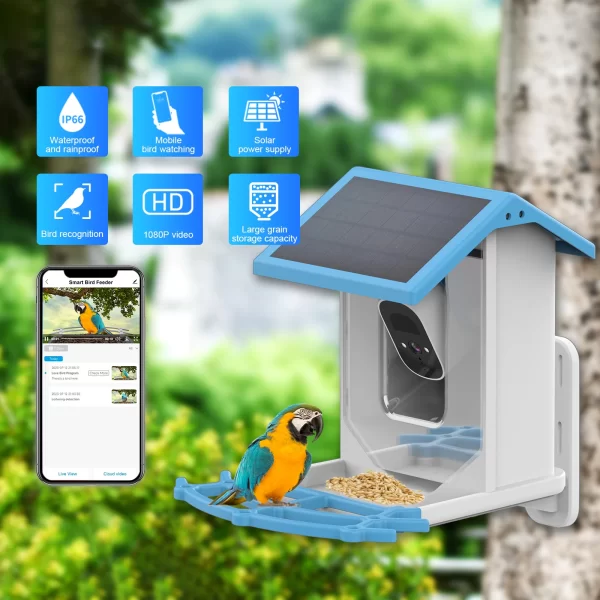 Bird Camera 1080P Smart Bird Feeder with Camera Solar Low Power Night Vision Camera IP66 Waterproof Real Bird Species Feeder - Image 2