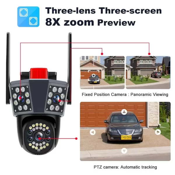 12MP 6K PTZ WiFi Three Screen Camera Outdoor Three Screens Protection Auto Tracking Motion Detection Video Survalance IP Camera - Image 2