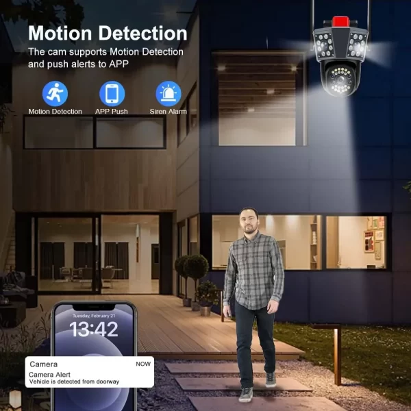 12MP 6K PTZ WiFi Three Screen Camera Outdoor Three Screens Protection Auto Tracking Motion Detection Video Survalance IP Camera - Image 5