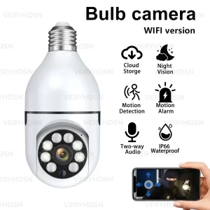 E27 Bulb 3MP Wifi Surveillance Camera Automatic Human Tracking 4X Digital Zoom Full Color Night Vision Indoor Security Monitor
