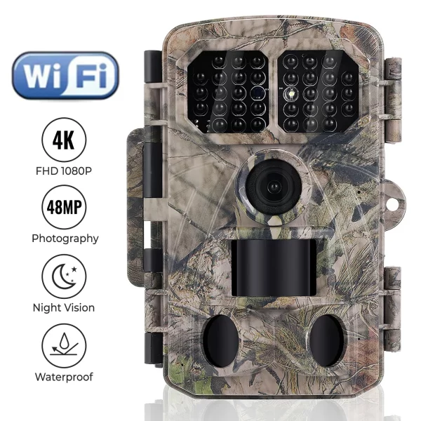 48MP Outdoor WIFI Hunting Trail Camera APP Control 4K Night Vision Motion Infrared Induction Detection Wildlife Cam Photo Traps