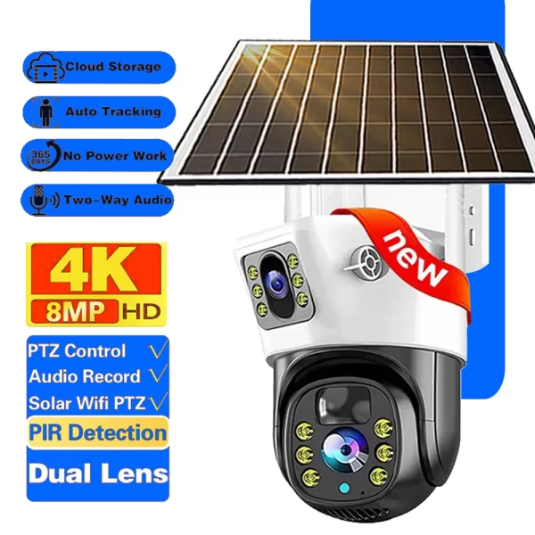 4G SIM Card Solar Camera WiFi Outdoor HD Night Vision IP CCTV Surveillance IP66 Waterproof 2 Way Audio PIR Humanoid Detection