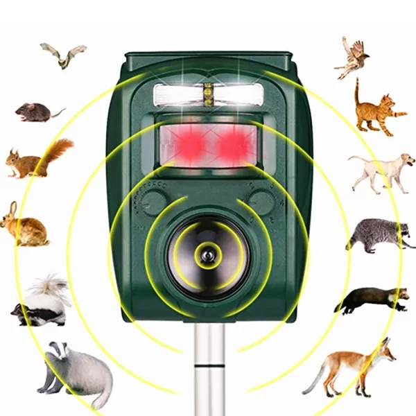 Animal Repeller Solar Powered Outdoor Ultrasonic Repellent New PIR Sensor Garden Pest Mouse Bird Bat Repellent Keep Animals Away