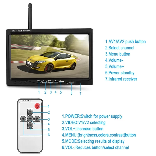 Wireless Dual Rear View Reverse Camera 7" Monitor Kit for Truck Caravan Bus Car - Image 5